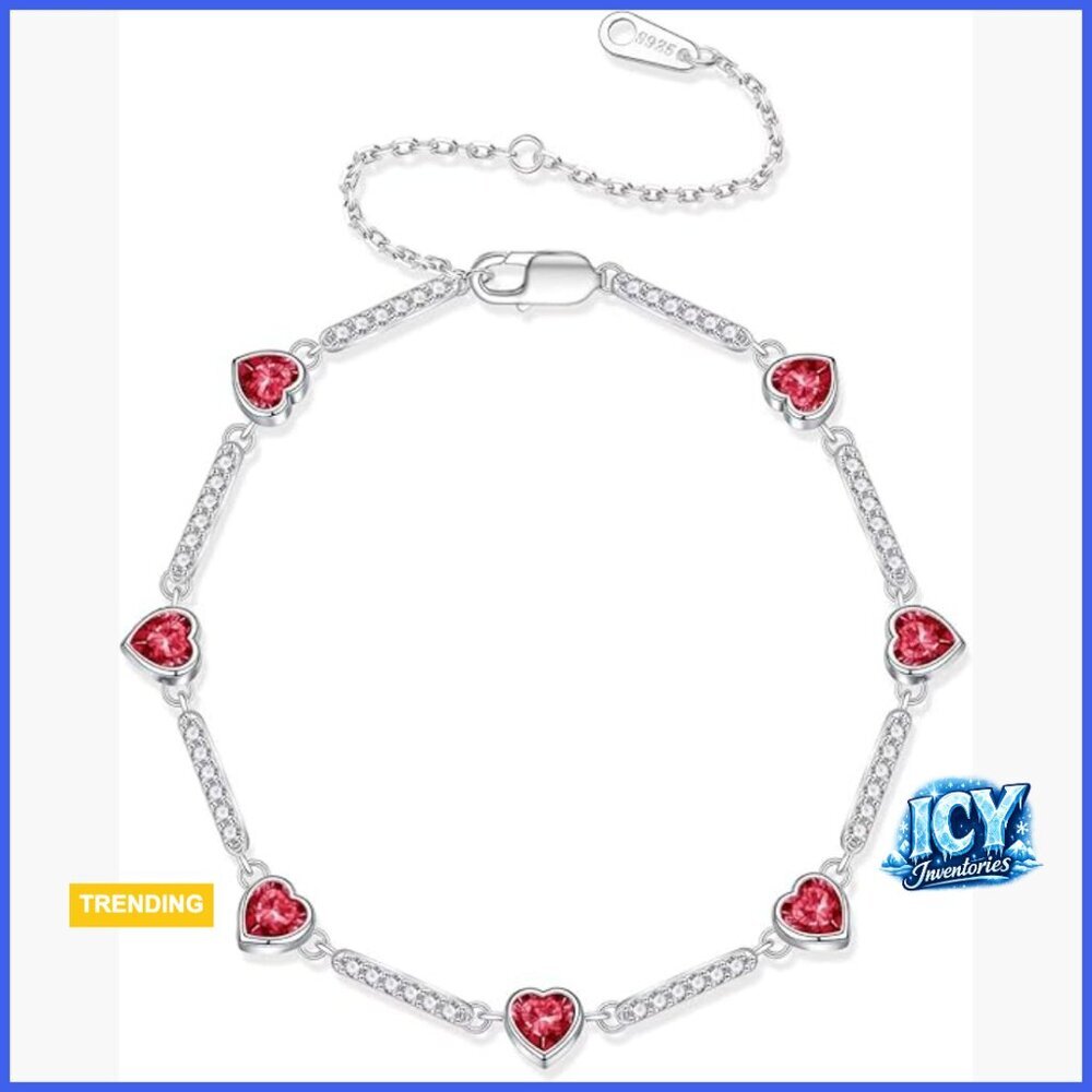 925 Sterling Silver Heart Charm Link Bracelet, Anniversary Birthday Gifts